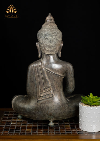 18" Bronze Buddha in Dhyana Mudra Seated in Half-Lotus Pose | Cambodian Artistry