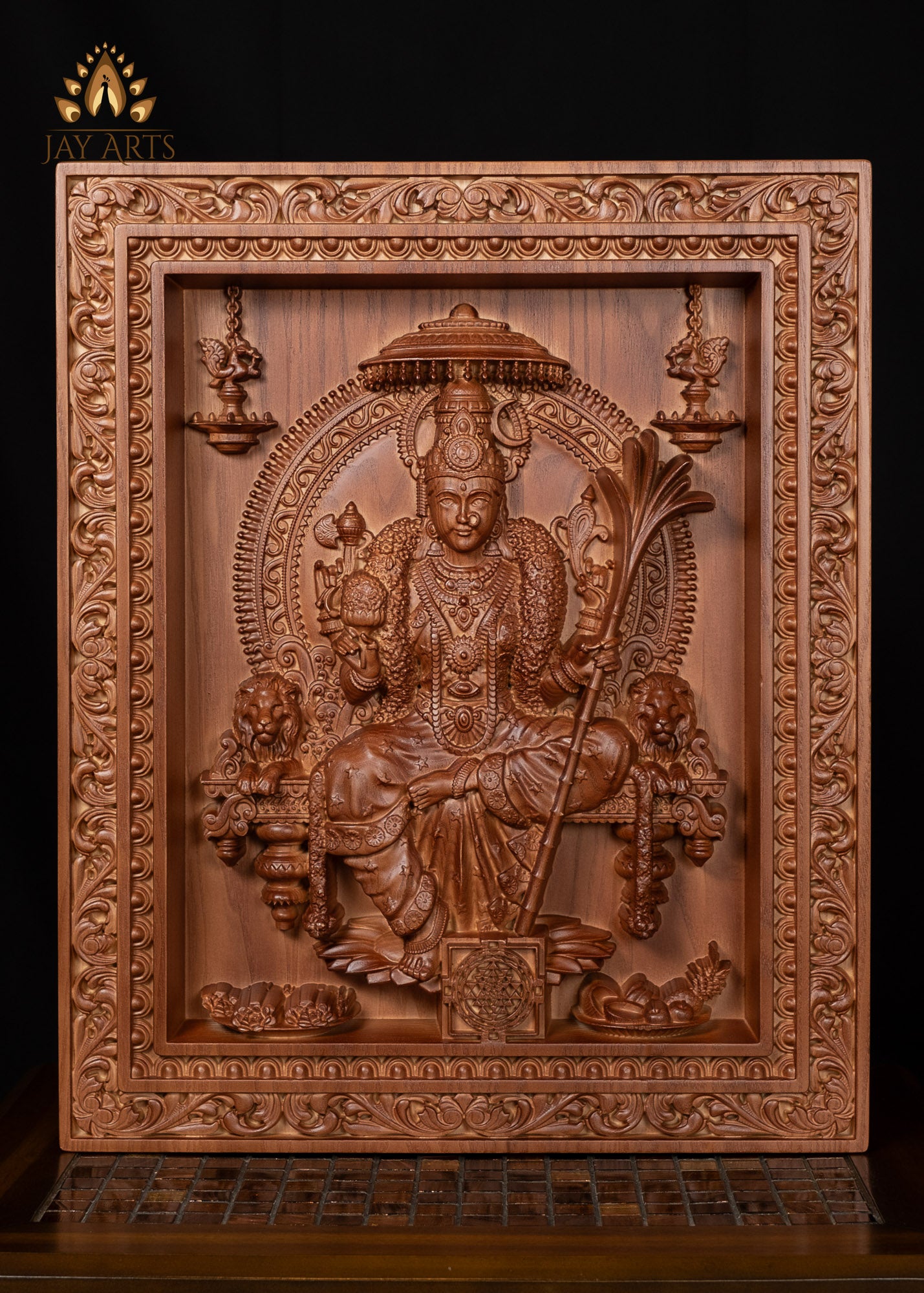 Goddess Lalita Devi Wood Carving 20"H x 16"W - Wood Wall Panel