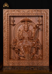 Goddess Lalita Devi Wood Carving 20"H x 16"W - Wood Wall Panel