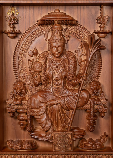Goddess Lalita Devi Wood Carving 20"H x 16"W - Wood Wall Panel