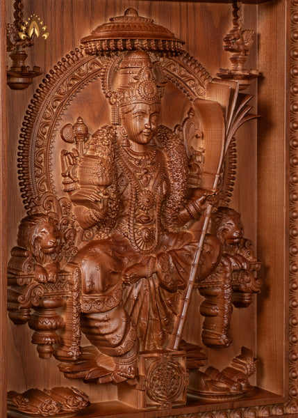 Goddess Lalita Devi Wood Carving 20"H x 16"W - Wood Wall Panel