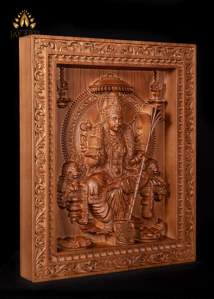 Goddess Lalita Devi Wood Carving 20"H x 16"W - Wood Wall Panel