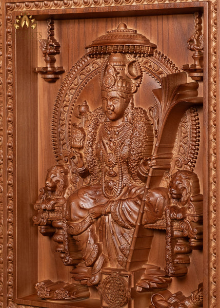 Goddess Lalita Devi Wood Carving 20"H x 16"W - Wood Wall Panel