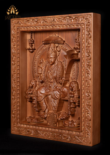 Goddess Lalita Devi Wood Carving 20"H x 16"W - Wood Wall Panel