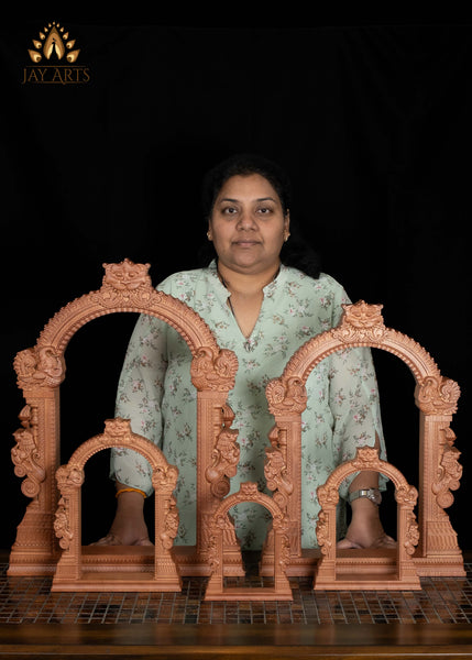 8" Small Wood Arch with Kirtimukha & Yali Lions | Mini Wall Decor