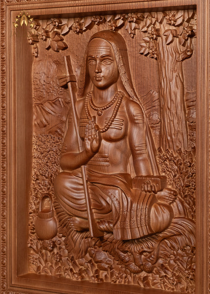 Adi Shankara Wood Carving 20"H x 16"W - Wood Wall Panel of Shankara