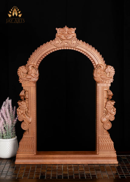 20" Temple-Style Decorative Frame with Kirtimukha Face & Yali Lions Pillars