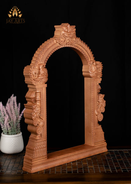 20" Temple-Style Decorative Frame with Kirtimukha Face & Yali Lions Pillars