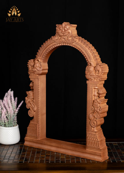 20" Temple-Style Decorative Frame with Kirtimukha Face & Yali Lions Pillars