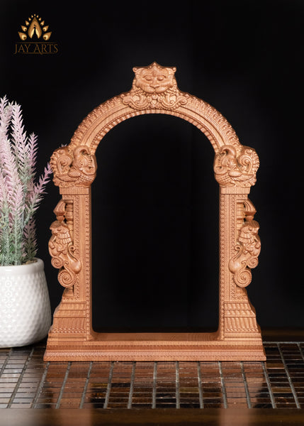 12" Temple-Style Decorative Frame with Kirtimukha Face & Yali Lion Pillars