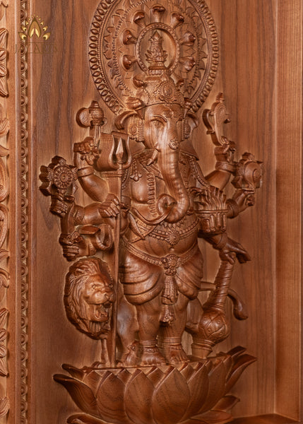 Shuba Drishti Ganapathi (Kan Drishti Pillayar) Wood Carving 20"H x 14"W - Square Wall Panel