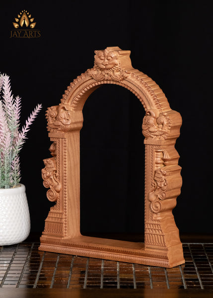 12" Temple-Style Decorative Frame with Kirtimukha Face & Yali Lion Pillars