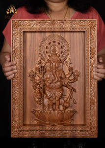 Shuba Drishti Ganapathi (Kan Drishti Pillayar) Wood Carving 20"H x 14"W - Square Wall Panel