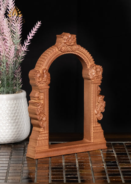 8" Small Wood Arch with Kirtimukha & Yali Lions | Mini Wall Decor