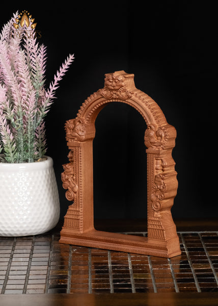 8" Small Wood Arch with Kirtimukha & Yali Lions | Mini Wall Decor