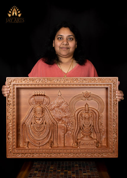 Lord Arunachaleswara with his consort Sri Unnamalai Amman 20"H x 27"W - Annamalaiyar Wood Carving