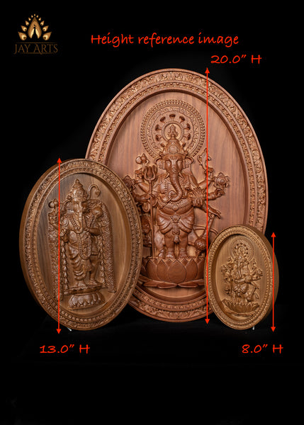 Shuba Drishti Ganapathi 20"H x 14"W - Kan Drishti Pillayar Wood Carving - Oval Wall Panel