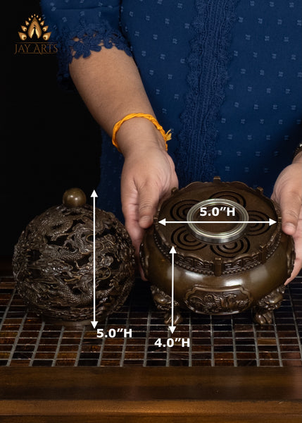 9" Buddhist Dragon Incense Burner Intricate Detailing & Rotating Spherical Lid | Chinese Brass Censer