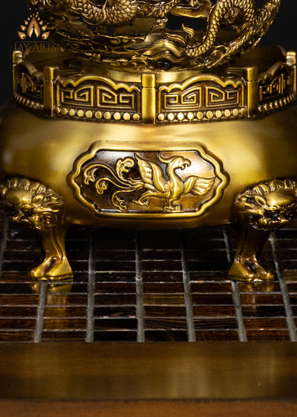 9" Buddhist Dragon Incense Burner Intricate Detailing & Rotating Spherical Lid | Chinese Brass Censer