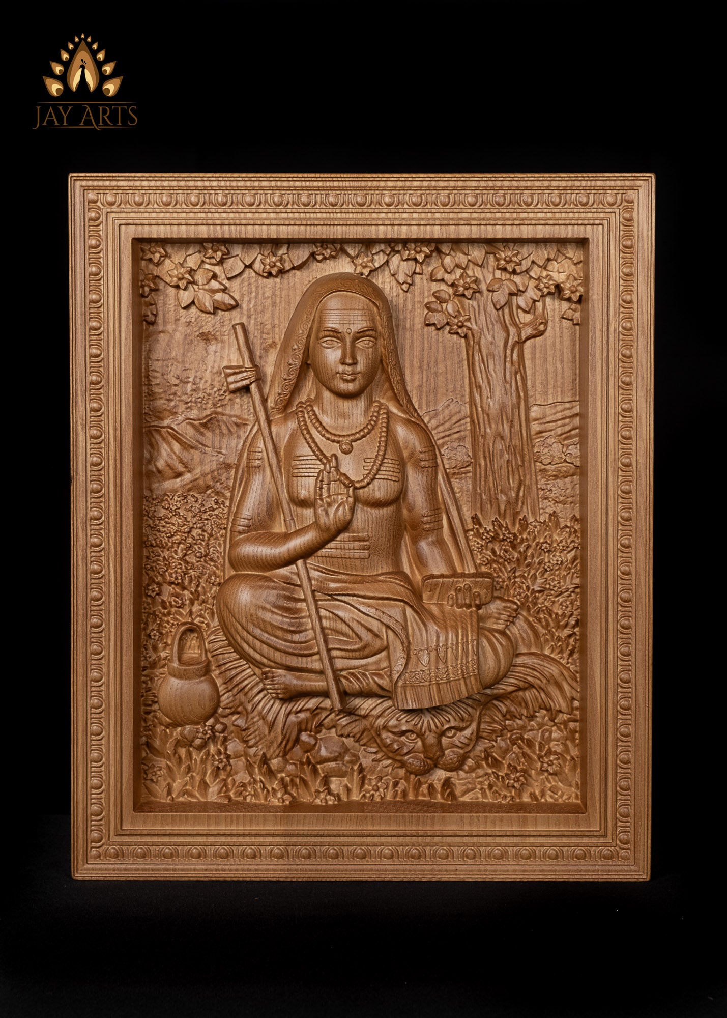 Adi Shankara Wood Carving 15"H x 12"W