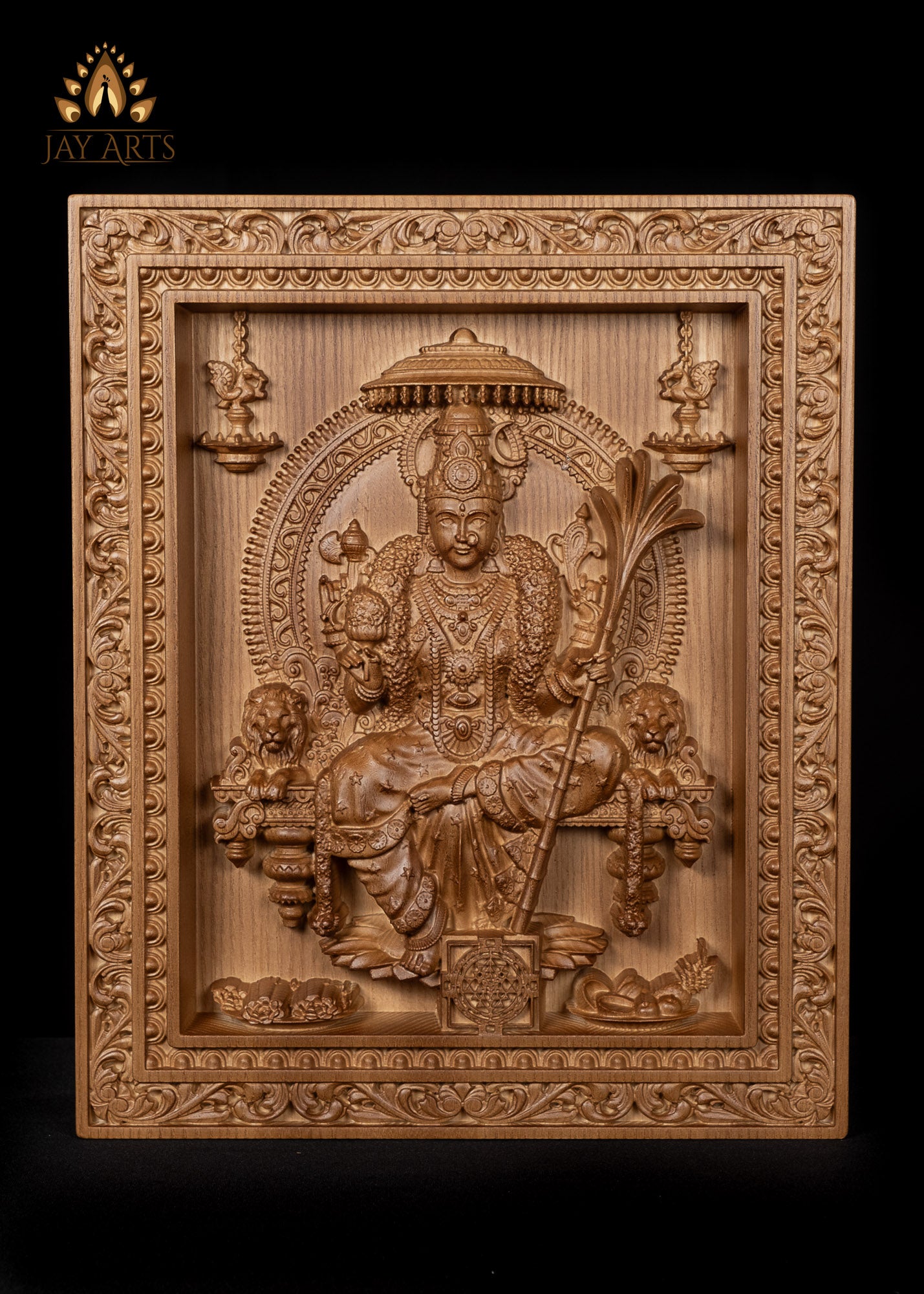 Goddess Lalita Devi Wood Carving 15"H x 12"W