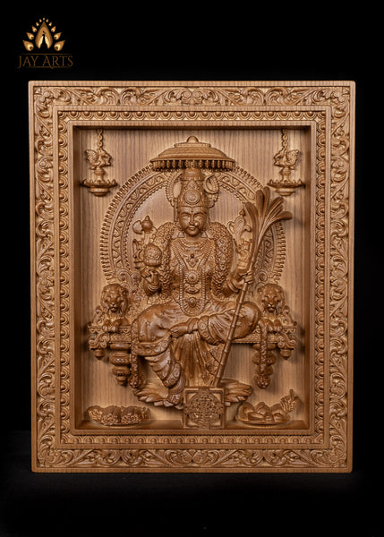 Goddess Lalita Devi Wood Carving 15"H x 12"W