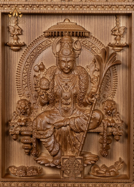 Goddess Lalita Devi Wood Carving 15"H x 12"W