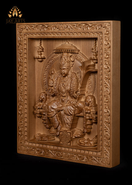 Goddess Lalita Devi Wood Carving 15"H x 12"W