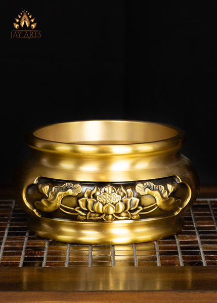 4" Brass Lotus Incense Burner with Intricate Floral Motif | Golden Finish