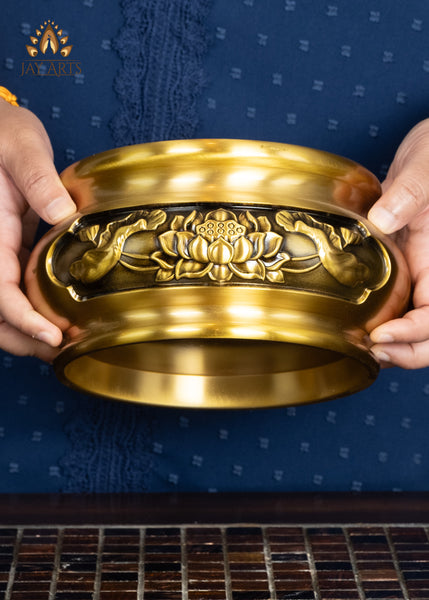 4" Brass Lotus Incense Burner with Intricate Floral Motif | Golden Finish