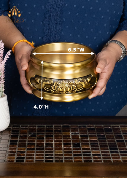 4" Brass Lotus Incense Burner with Intricate Floral Motif | Golden Finish