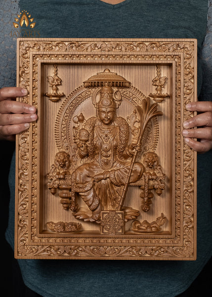 Goddess Lalita Devi Wood Carving 15"H x 12"W