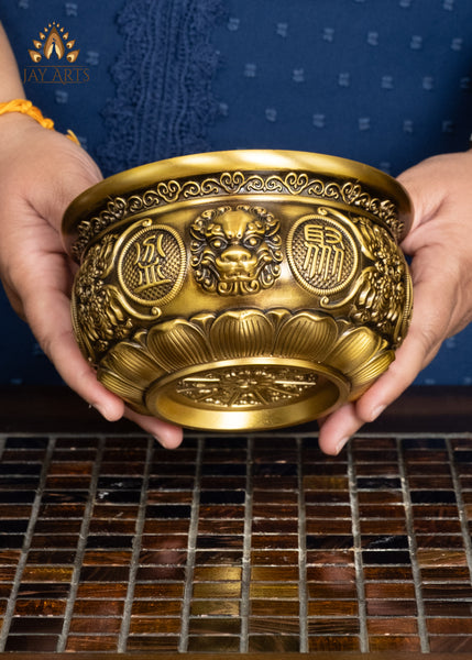 7" Brass Censer with Floral Motif Base and Sculpted Lion Face