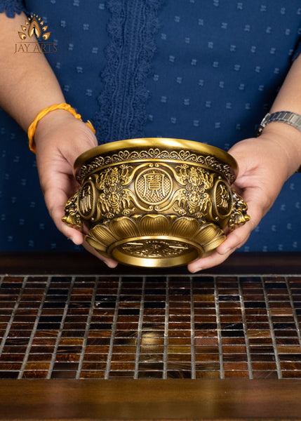 7" Brass Censer with Floral Motif Base and Sculpted Lion Face