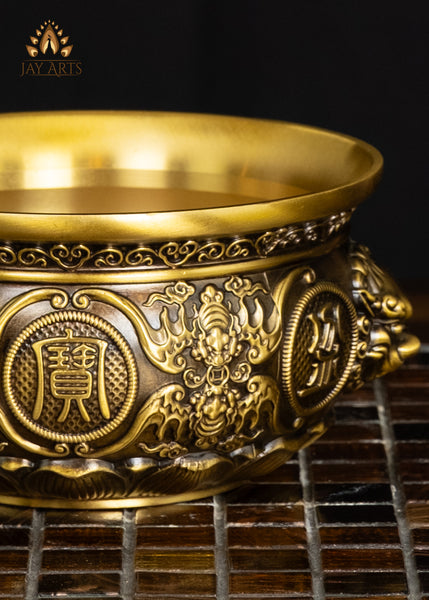 7" Brass Censer with Floral Motif Base and Sculpted Lion Face
