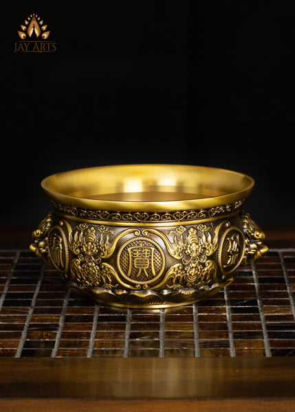7" Brass Censer with Floral Motif Base and Sculpted Lion Face