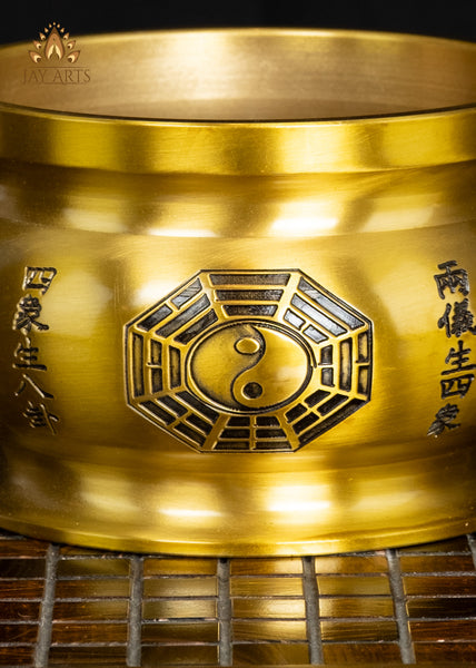 7" Chinese Brass Yin-Yang & Bagua Censer in Golden Yellow Finish