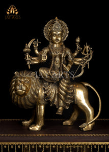 24” Goddess Durga devi seated on a Lion (Simhavahini) - Brass Durga Statue