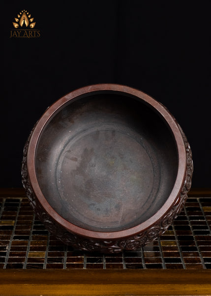 Buddhist Brass Incense Burner with Elaborate Design & Traditional Chinese Symbols