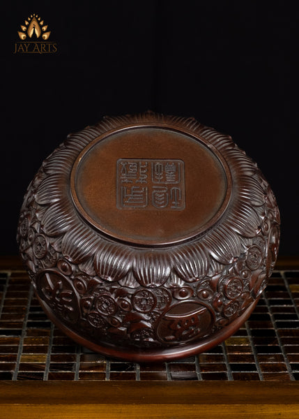 Buddhist Brass Incense Burner with Elaborate Design & Traditional Chinese Symbols