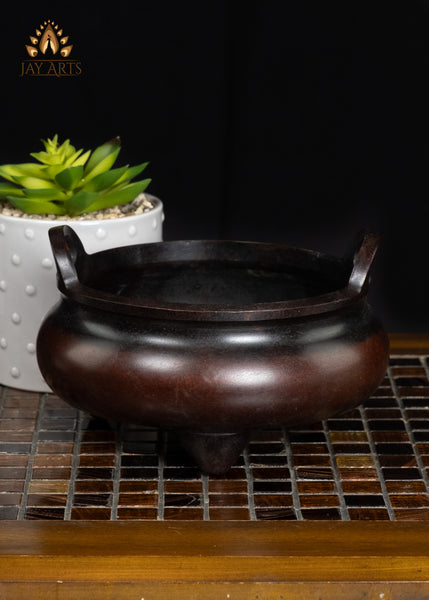 6" Antique Brown Brass Buddhist Incense Burner with Loop Handles