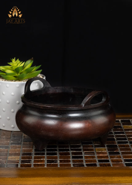 6" Antique Brown Brass Buddhist Incense Burner with Loop Handles