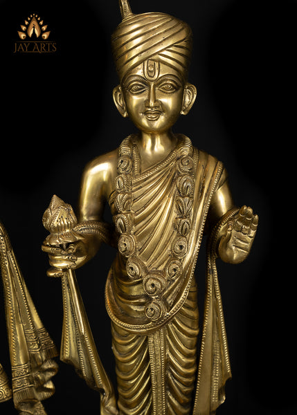 Bhagwan Swaminarayan and Gunatitanand Swami (Akshar Purushottam) 23" Brass Statue