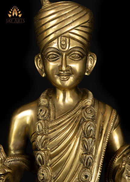 Bhagwan Swaminarayan and Gunatitanand Swami (Akshar Purushottam) 23" Brass Statue