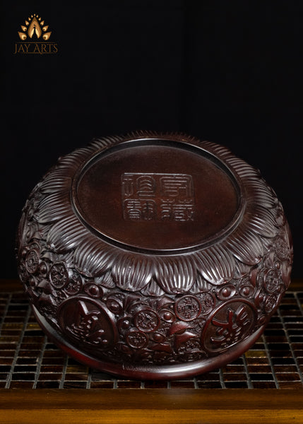 Buddhist Brass Incense Burner with Elaborate Design & Traditional Chinese Symbols