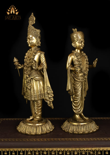 Bhagwan Swaminarayan and Gunatitanand Swami (Akshar Purushottam) 23" Brass Statue