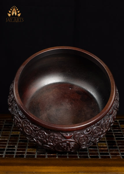Buddhist Brass Incense Burner with Elaborate Design & Traditional Chinese Symbols