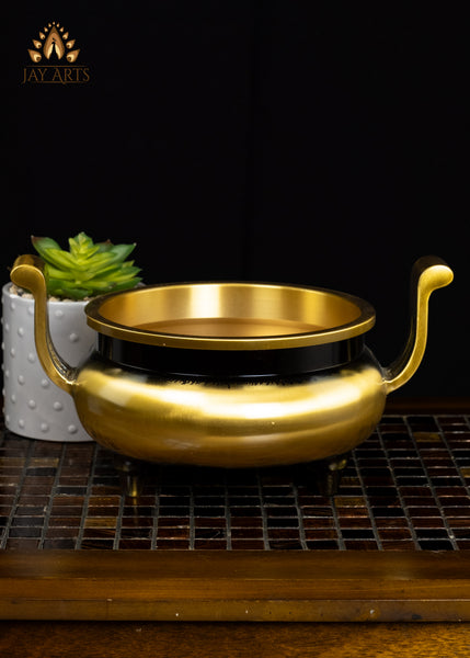 5" Brass Censer with Raised Swan-Neck Handles | Handcrafted Gold Incense Burner