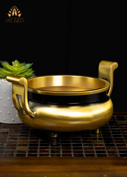 5" Brass Censer with Raised Swan-Neck Handles | Handcrafted Gold Incense Burner