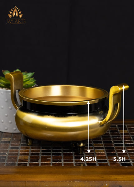 5" Brass Censer with Raised Swan-Neck Handles | Handcrafted Gold Incense Burner